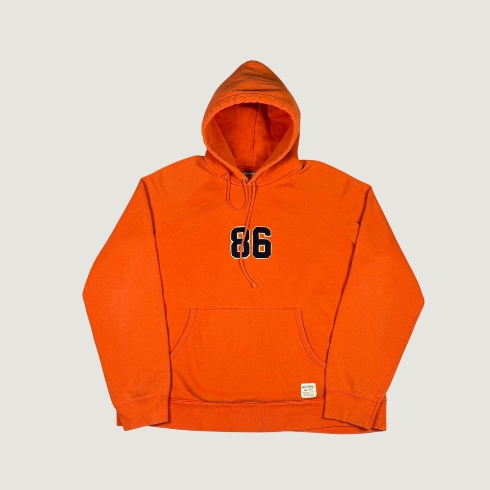 Abercrombie & Fitch Mens Orange 86 Graphic Pullover Hoodie XL Raglan Sleeve